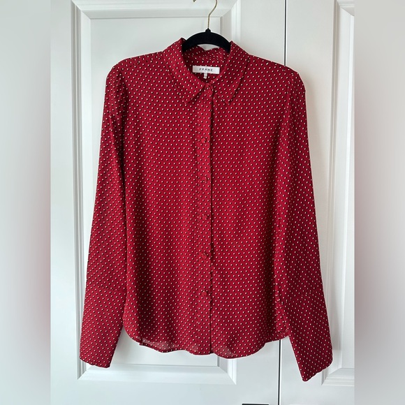 Frame Denim Tops - FRAME Women’s Heart Print Silk PJ Blouse Red NWOT (Size M)